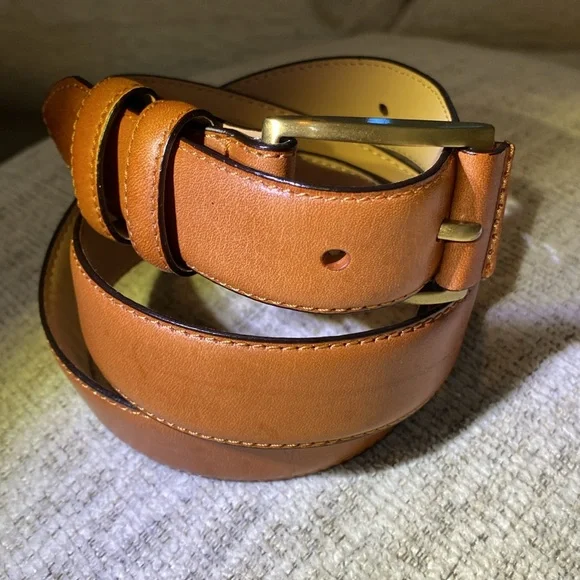 Brooks Brothers Stitched Leather Belt with Brass Buckle Size 34